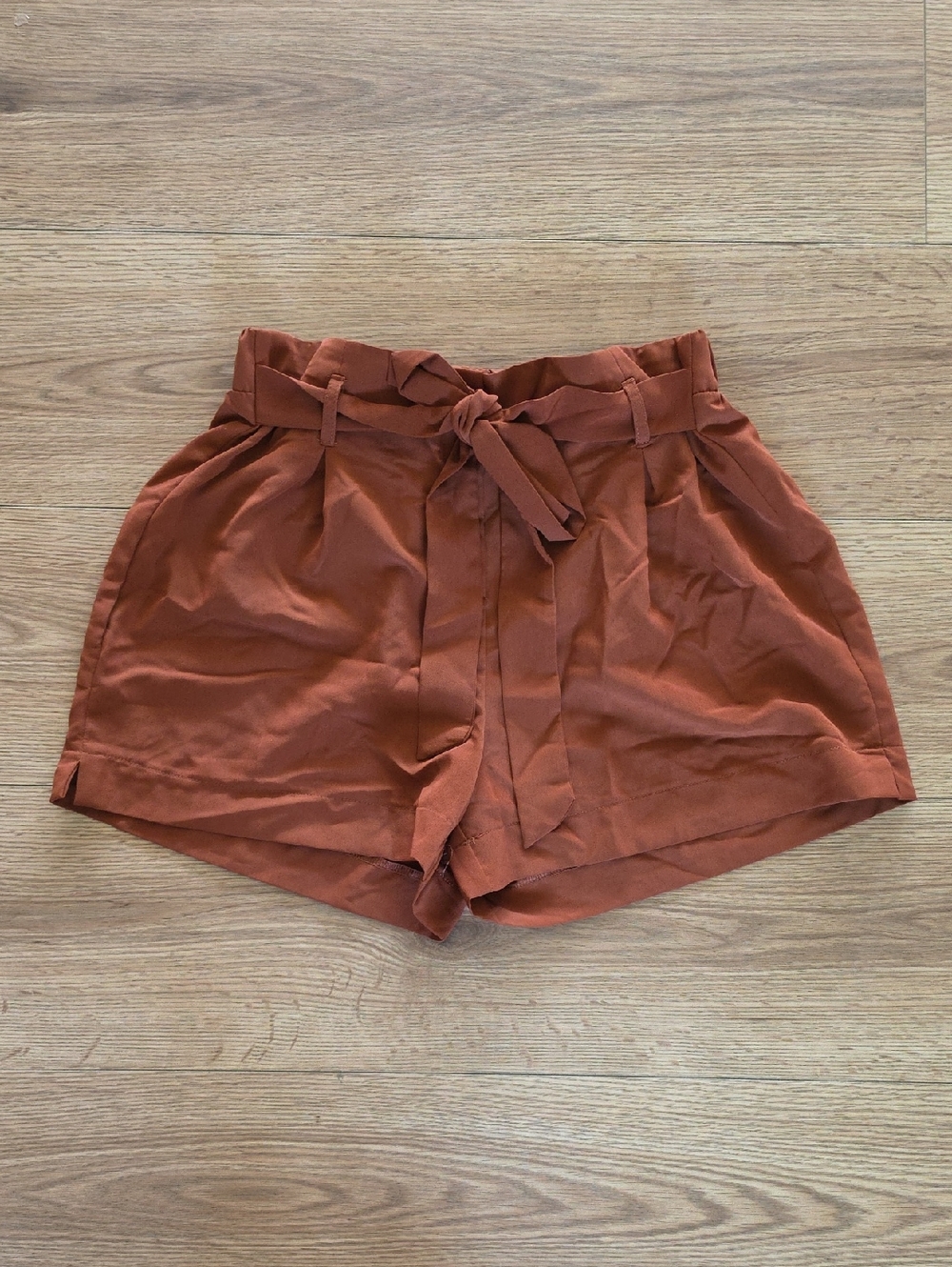 HAVE Rust Paperbag Waist Tie High-Waist Shorts, Size Medium